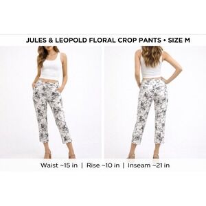 Jules & Leopold Floral Crop Pants Size M Black White Botanical Stretch Trousers